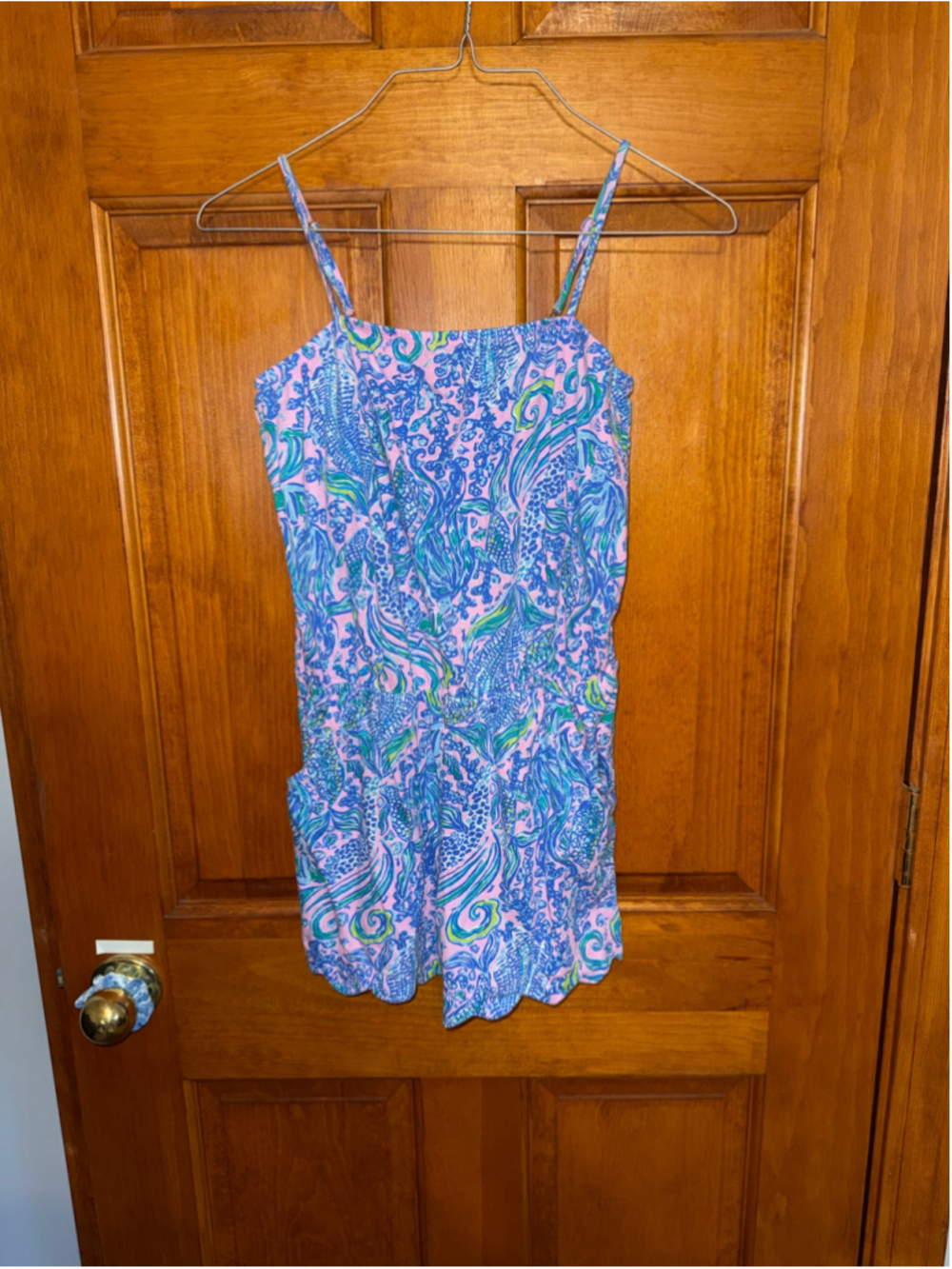 Girls Lilly Pulitzer Romper XL Pink Blue Patterned Sleeveless